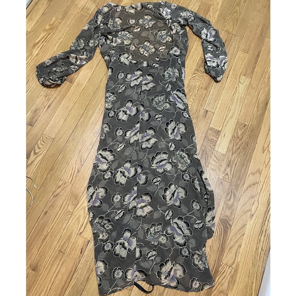 Zara Women's Small Floral Print Sheer Flowy Beaded Long Sleeve Maxi Wrap Dress - Picture 6 of 7